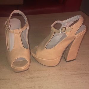Light cream brown.  Sexy, high heeled platforms.